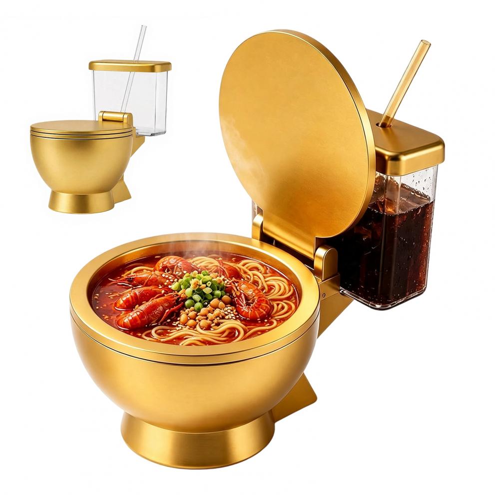 Meal Prep Soup - Set Mangkuk Ramen Bentuk Toilet, Desain