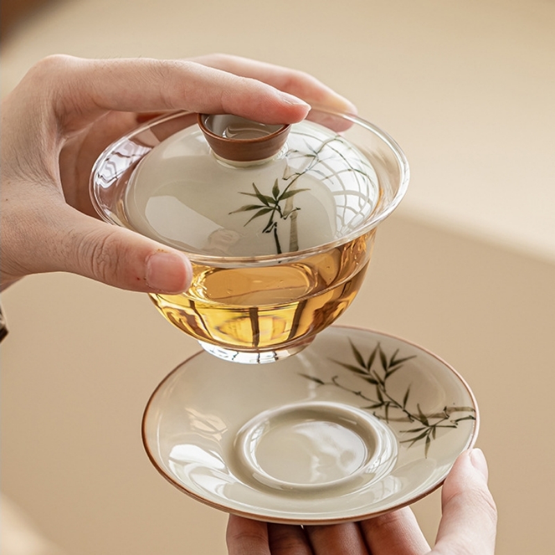 Gaiwan Bambu Lukis Tangan Untu - Glass Container Set ulasan dan harga